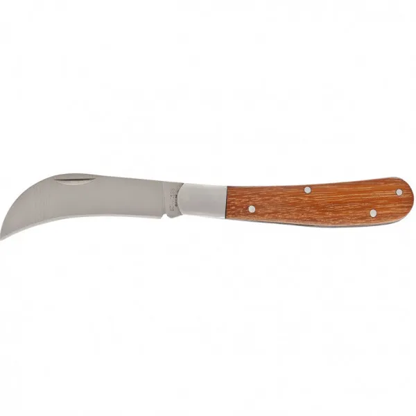 Cuțit de grădină, 170 mm, pliabil, lamă curbată, mâner din lemn