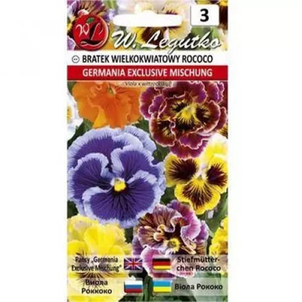 Semințe de panseluțe cu flori mari Rococo, mix multicolor